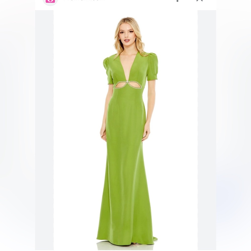 Mac Duggal Lime Green Short-Sleeve Long Formal Dress 2630